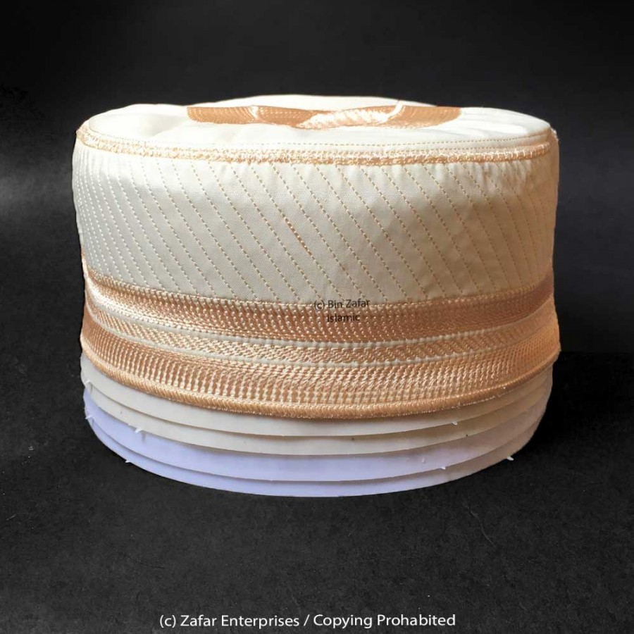 Cream Cloth Contrasting Boqus Prayer Cap / Namaz Topi